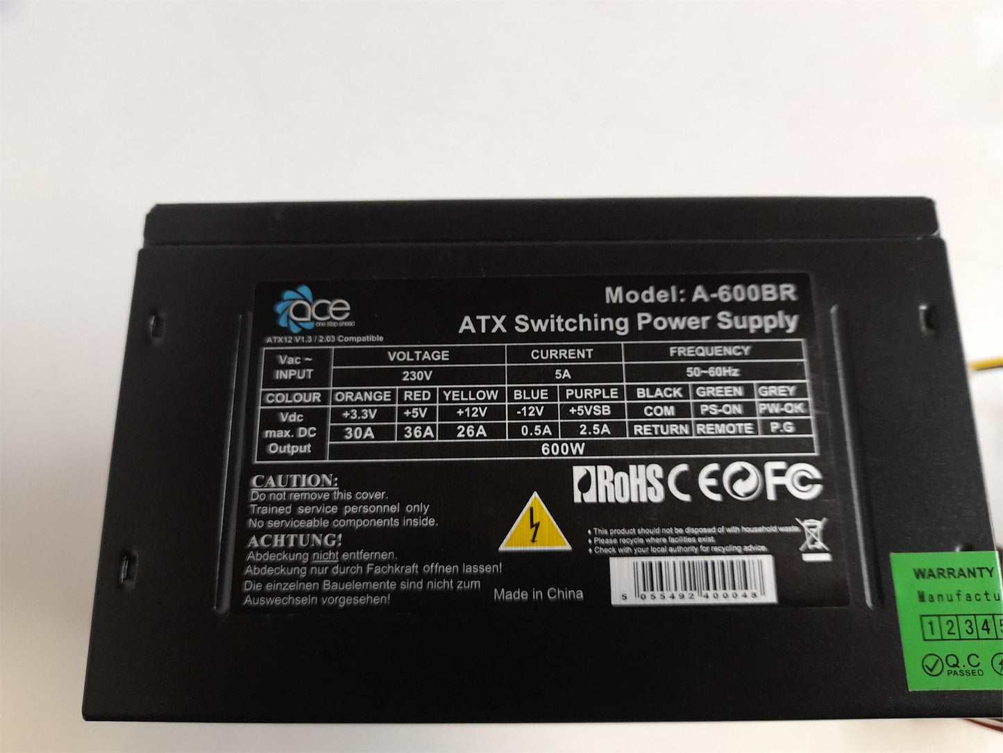 ACE A-600BR 600W Power Supply Unit